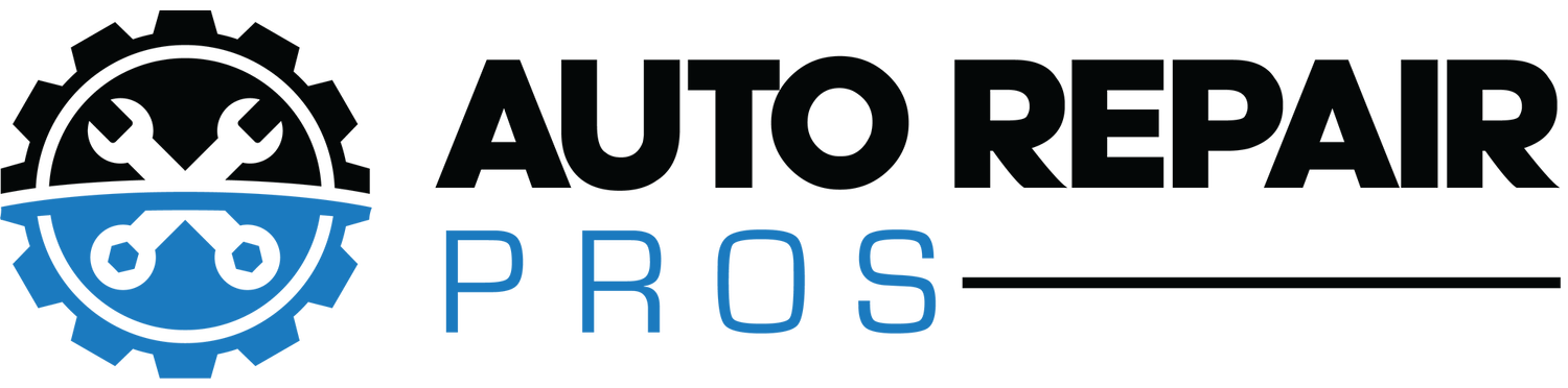 Auto Repair Pros logo with blue gear and wrench design.