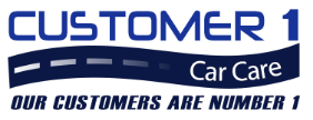 Customer 1 Car Care logo with the tagline Our Customers Are Number 1 and a road design.